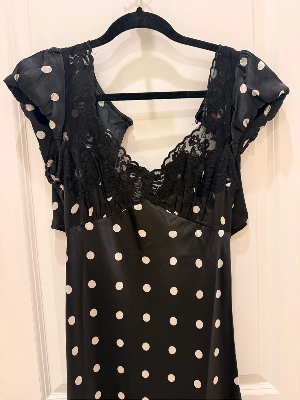 Free People Black and White Polka Dot Lace-Trim Maxi Dress